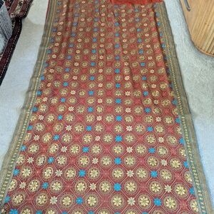 Heavy Metal Thread Traditional Indian Saree Sari Burnt Umber Turquoise Gold Tone